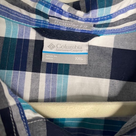 Columbia Sportswear Short Sleeve Button Down Men's XXL Blue Plaid Regular Fit - Picture 6 of 6
